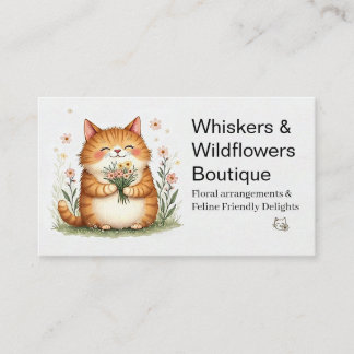 Orange Cat with a Bouquet of Flowers Business Card