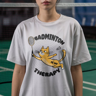 Orange cat with a funny badminton saying T-Shirt