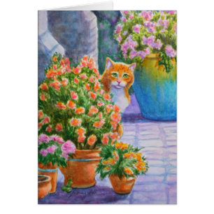 Orange Cat with Flower Pots