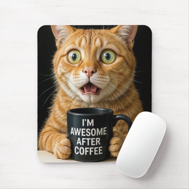 Orange Cat With Fun Coffee Mug Mouse Pad (With Mouse)