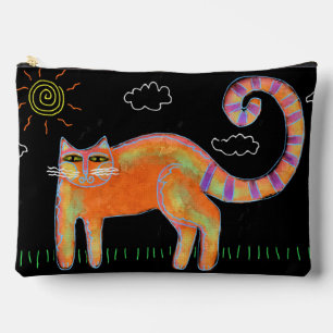 Orange Cat with Sun Abstract Art Accessory Pouch