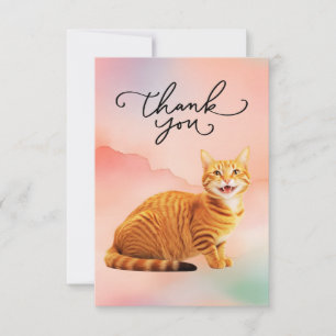 Orange Cat with Thank you word watercolor Card