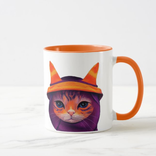 Orange Cat with Witch Hat Halloween Mug (Right)