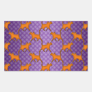 Orange Cats Pattern on Purple Polka Dots Rectangular Sticker