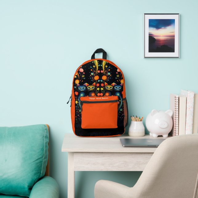 Orange Caturday Printed Backpack (Insitu)