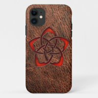 Orange celtic knot flower on genuine leather