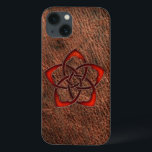 Orange celtic knot flower on genuine leather iPhone 13 case<br><div class="desc">Original - by YANKAdesigns! Specially! For those who don't read small fonts: THIS IS NOT REAL LEATHER!!! THIS IS A PRINTED PHOTO OF REAL LEATHER. PLEASE,  READ PRODUCT DESCRIPTION CAREFULLY!!!</div>