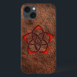 Orange celtic knot flower on genuine leather iPhone 13 case<br><div class="desc">Original - by YANKAdesigns! Specially! For those who don't read small fonts: THIS IS NOT REAL LEATHER!!! THIS IS A PRINTED PHOTO OF REAL LEATHER. PLEASE,  READ PRODUCT DESCRIPTION CAREFULLY!!!</div>