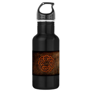 Orange celtic knot on leather 532 ml water bottle