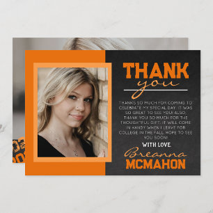 Orange Chalkboard Graduation Photo Thank You Card