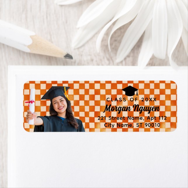 Orange Check Custom Photo Graduate Return Address (Insitu)
