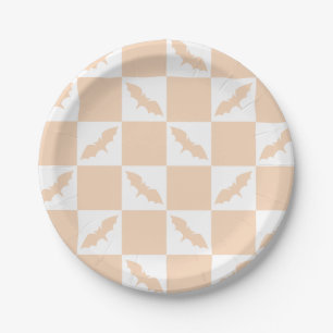 Orange Check Design with Flying Bats Paper Plate
