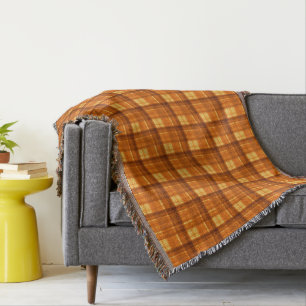 Orange Checked Tartan Print, Throw Blanket