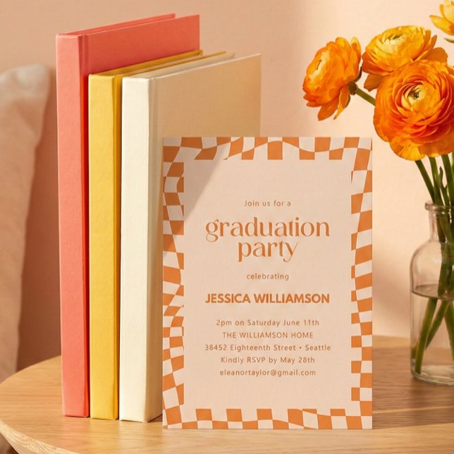 Orange Checker Modern Graduation Party 2026 Invitation (Creator Uploaded)