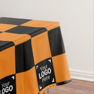 Orange Checkered Business Logo Work Event / Party Tablecloth