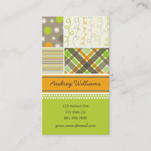 Orange Checks Stripes Dots Scribbles Combo Pattern Business Card