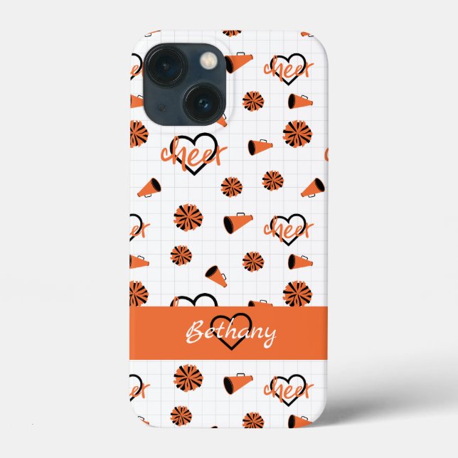 Orange Cheer Hearts, Pom Poms, Megaphone Pattern Case-Mate iPhone Case (Back)