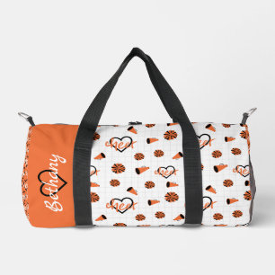 Orange Cheer Hearts, Pom Poms, Megaphone Pattern Duffle Bag