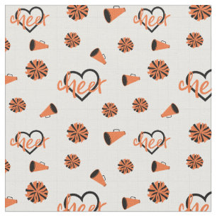 Orange Cheer Hearts, Pom Poms, Megaphone Pattern Fabric