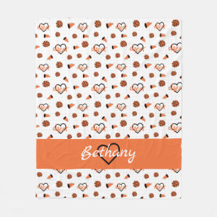 Orange Cheer Hearts, Pom Poms, Megaphone Pattern Fleece Blanket