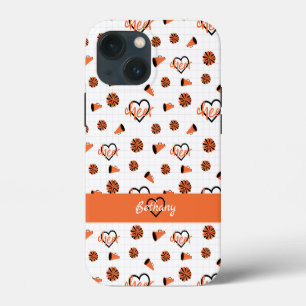 Orange Cheer Hearts, Pom Poms, Megaphone Pattern iPhone 13 Mini Case