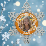 Orange Cheerleader Photo High School Cheer Snowflake Pewter Christmas Ornament<br><div class="desc">This cool customised high school cheerleader photo gift features white typography of your team and player name on an orange Christmas ornament with a CHEER megaphone. Personalise with your student's photograph and class year as a proud cheerleading parent. A great gift for a mum or dad.</div>