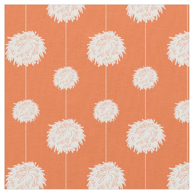 Orange Cheerleader Pom Pom Pattern Fabric (Close Up)