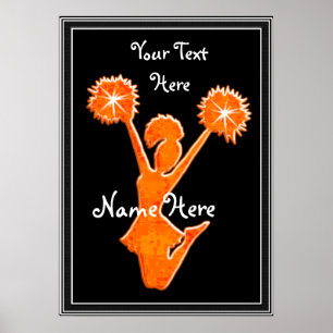 Orange Cheerleader Posters, YOUR TEXT, COLORS Poster
