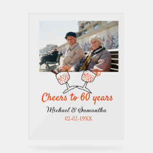 Orange cheers to 60 years anniversary wedding  acrylic sign