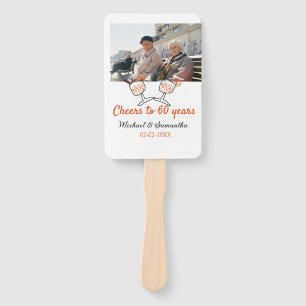 Orange cheers to 60 years anniversary wedding hand fan