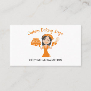 Orange Chef Lady Boss Baker Cake Decorator Business Card