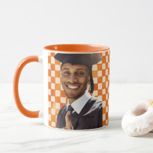 Orange Chequered Custom Portrait Men Graduation Mug