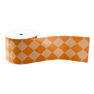 Orange Chequered Diamond Pattern Grosgrain Ribbon