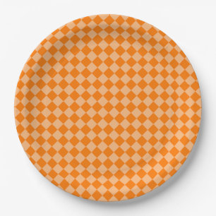 Orange Chequered Diamond Pattern Paper Plate