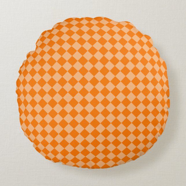Orange Chequered Diamond Pattern Round Cushion (Front)