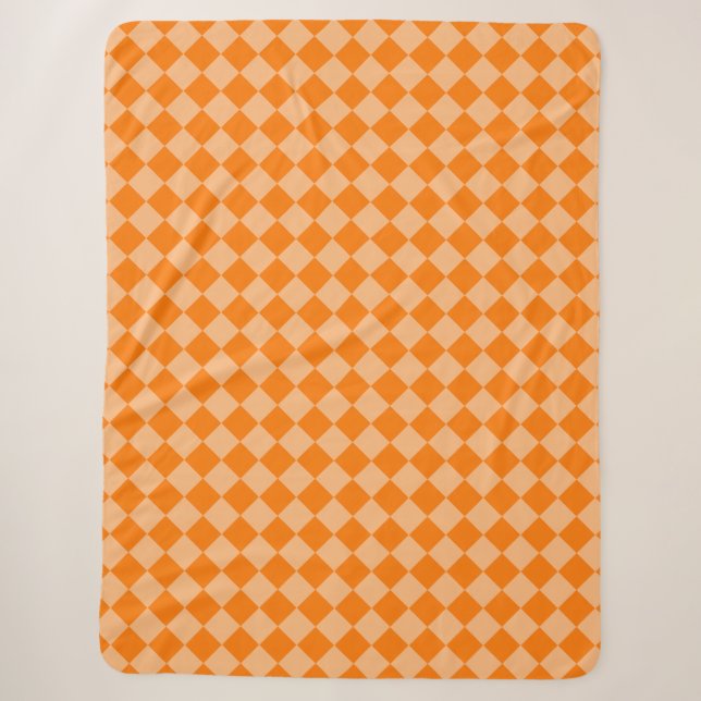 Orange Chequered Diamond Pattern Sherpa Blanket (Front)