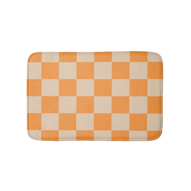 Orange Chequered Gingham Pattern Bath Mat (Front)