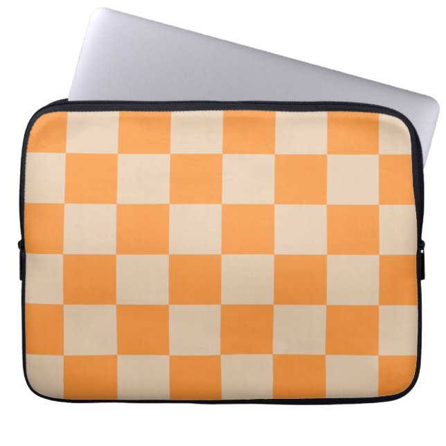 Orange Chequered Gingham Pattern Laptop Sleeve (Front)