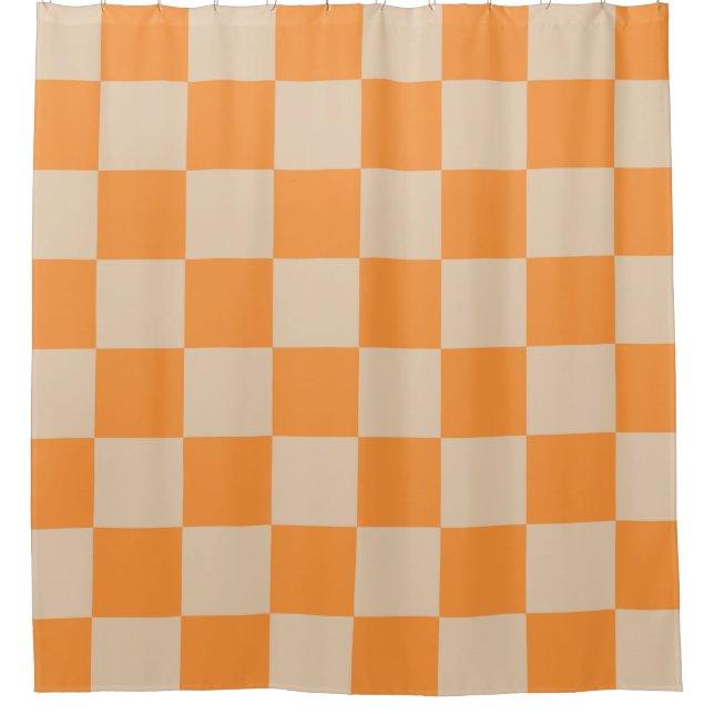 Orange Chequered Gingham Pattern Shower Curtain (Front)