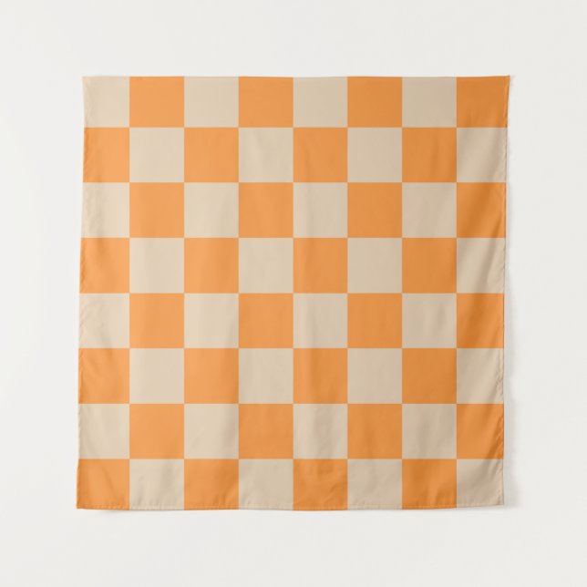 Orange Chequered Gingham Pattern Tapestry (Front)