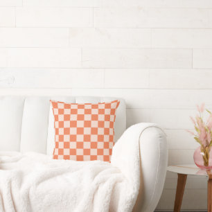 Orange  Chequered Pattern  Cushion