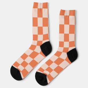 Orange  Chequered Pattern  Socks
