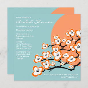 Orange Cherry Blossom Bridal Shower Invitation