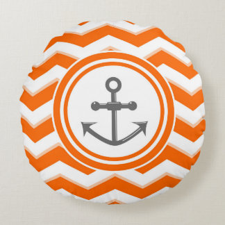 Orange chevron and anchor sailing pattern round cushion
