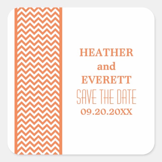 Orange Chevron Border Save the Date Stickers (Front)