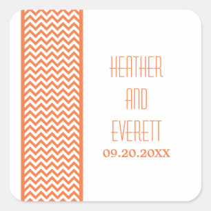 Orange Chevron Border Wedding Stickers