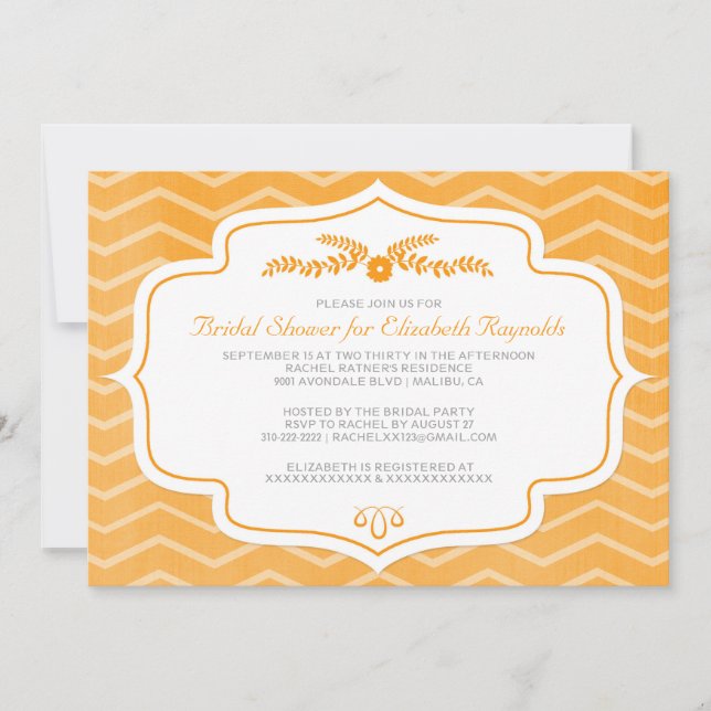 Orange Chevron Bridal Shower Invitations (Front)