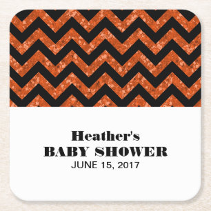 Orange Chevron Glitter Baby Shower Coasters