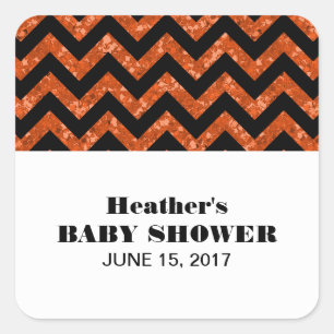 Orange Chevron Glitter Baby Shower Stickers