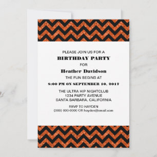 Orange Chevron Glitter Birthday Party Invite